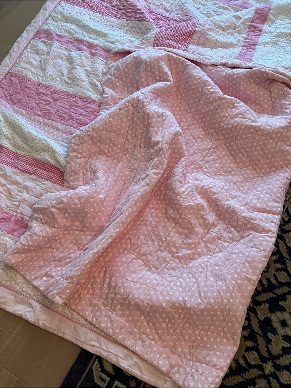 Pottery Barn Kids vintage reversible Quilt and 2 shams set polka dot mouse